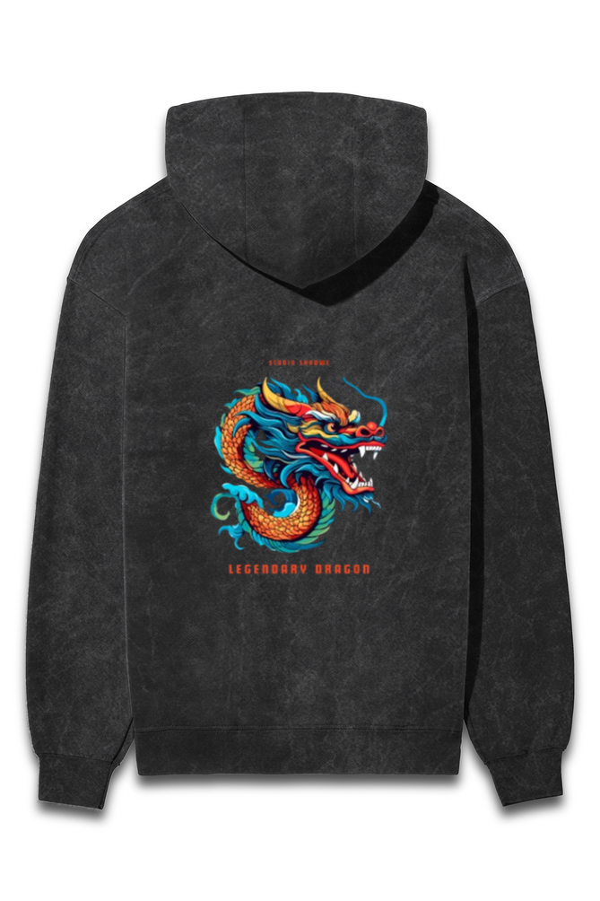 Legendary Dragon Printed Acid Wash Hoodie